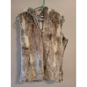 Aeropostale Faux Fur Hooded Vest  Pockets Juniors Med Cream Gray